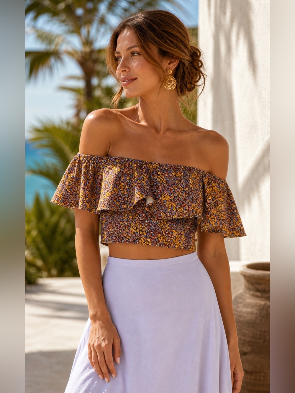 Philosophy di Lorenzo Serafini Floral Off Shoulder Crop Top Ruffle Boho NWOT